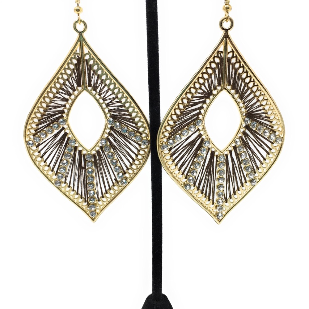 Gold & Brown Tone Earrings Drop Diamond Shape